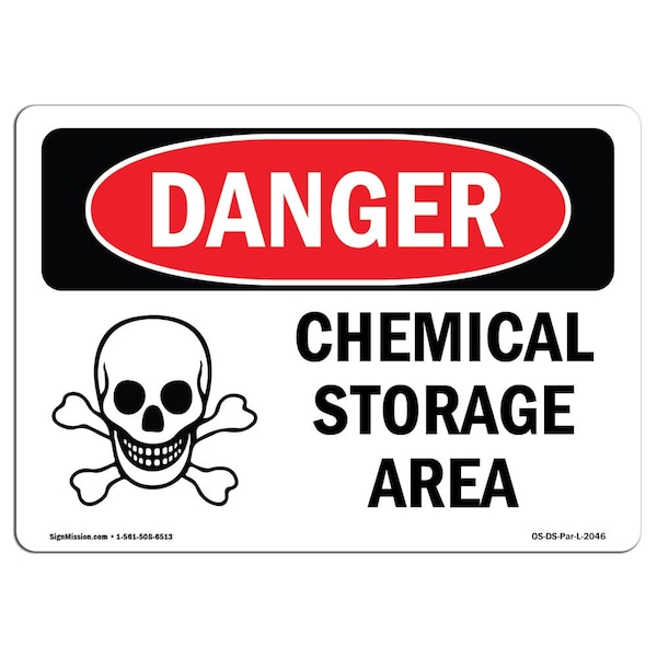 Safety Sign, OSHA Danger, 7" Height, Aluminum, Chemical Storage Area, Landscape, L-2046